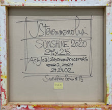 Load image into Gallery viewer, Back:J. Steven Manolis (b. 1948-) Sunshine (#13), 2020 Acrylic and Latex Enamel on Canvas 24 x 24 inches 2020 was the year of Covid and filled with much darkness for most of the world. When the vaccine was announced, Manolis saw our world being filled with sunshine. The light was coming in after a period of darkness. This heavily textured painting has beautiful yellows, white, and orange. Available at Manolis Projects Gallery