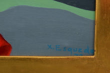 Load image into Gallery viewer, Signature:Xavier Esqueda (b.1943 - ) Contemplation of Nature, 1972 Mexican; Oil on Canvas 46.50 x 38.50 inches- Unframed 49 x 41.50 inches- With Frame Xavier Esqueda was born in Mexico City in 1943. Esqueda is known for his figurative and surrealist paintings and sculptures filled with anthropological elements that recall the native religiosity of Mexico and idiosyncrasy of past and present Mexico. Available at Manolis Projects Gallery