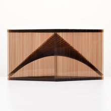 Load image into Gallery viewer, Front View:DeWain Valentine Open Diamond Hyperbolic, American; Glass 18 x 34.50 x 7.25 inches Valentine’s works are semi-transparent, minimalist sculptures that give physical form to light and atmosphere. His works are characterized by sleek surfaces, translucence, and hues that shift in the light. Available at Manolis Projects Gallery, Miami, FL