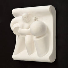 Load image into Gallery viewer, Side View: Tom Otterness (b.1952-) Enlightened Worker, 1983 Cast Hydrocal with Natural Finish 10.5h x 11.5w x 4d inches Artist Proof 8 of 15 Otterness is described as “the world’s best public sculptor” by New York Times art critic, Ken Johnson, Otterness' works are easily recognizable for its unique, cheerful and cartoonish figures, that are used to address issues of gender, class and race. Available at Manolis Projects Gallery