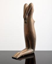Load image into Gallery viewer, Back:Front side:Hugo Robus (1885-1964) Untitled Cast Bronze Sculpture 32h x 17w x 9.5d inches Hugo Robus is a National Academician and sculptor from Cleveland, OH. Robus, briefly concentrated on cubist painting until 1920, when he changed his focus primarily to sculpting. Available at Manolis Projects Gallery