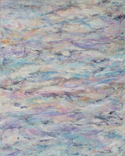 Load image into Gallery viewer, Jill Krutick (B. 1962- ) Waves II, 2015 Oil on Canvas, 60 x 48 inches  The gentle ebb and flow of pigments in this piece create a meditative mural of the ocean's character in this beautiful large abstract seascape. The stacked, layered marks create a consistent rhythm in its composition; using pastel colors of blue, pink and purples, accented by deep, muted blues to emphasize the strokes.