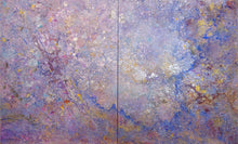 Load image into Gallery viewer, Jill Krutick (B. 1962 - ) Looking Glass, 2017 Acrylic on canvas, 60 x 96 inches; 2 panels, 60 x 48 inches each. Framed: 62 x 98 inches An ethereal interpretation of a “Looking Glass” gives the impression of peering into an infinite explosion of color. The ribbons of metallic pigments simulate the illusion of a multi-dimensional space, attempting to create a curious, dream-like experience of traveling between worlds. at Manolis Projects gallery