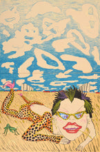 Load image into Gallery viewer, Red Grooms, Lorna Doone, 1980, Color lithograph with collage and rubber stamp on (2 sheets) of light yellow Gyoko paper, 49.5 x 32 inches, Each Sheet: 24.75 x 32 inches, AP 5/6 for Edition of 48, Red Grooms Art for sale at Manolis Projects Art Gallery, Miami, Fl