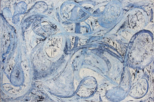 Load image into Gallery viewer, Framed:ill Krutick (B. 1962 - ) The Journey, 2018 Acrylic on Canvas 48 x 72 inches ; Framed: 50 x 74 inches Much like an ice skater, this Swirl piece uses marks that glide and dance across the canvas. The balance between spontaneity and choreography as the movements take place is what creates interest in the dance and excitement in the adventure. This is large abstract and contemporary painting in Blue and white. Manolis Projects gallery in Miami, FL