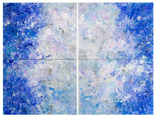 Load image into Gallery viewer, Jill Krutick, Dreamscape Diptych Surprise, 2017 Acrylic on Canvas Two diptychs, 72 x 96 inches EFramed: 74 x 50 inches each; 74 x 100 inches total This beautiful, large, abstract seascape painting is a multi-panel piece that captures the motion of the seas and splash of the waves against a twilight sky. Its size attempts to recreate the feeling of observing the vast body of an ocean: otherworldly, mysterious, and powerful. This contemporary painting is blue, white and pink