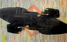 Load image into Gallery viewer, Bruce Helander  Double Bag Lady, 2019  Acrylic with Printed Background on canvas  54 x 85 inches  Double Bag Lady takes its inspiration from a 1950s Vogue advertisement of a lady holding a purse with a mirror image.Available at Manolis Projects Gallery, Miami, FL