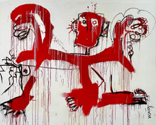 Load image into Gallery viewer, Fernanda Lavera (b. 1975 - ) Danza con el Diablo, 2019 (Dance with the Devil) Acrylic on Canvas 77 x 98.75 inches Lavera wrote the following about this series, "The Devil plays with me. I don't feel like letting go. Why not? Should I dance with him? Should I let myself fall? Red is the only color I see." For sale at Manolis Projects Miami, FL