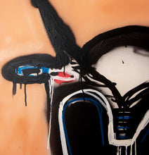 Load image into Gallery viewer, Argentinian artist Fernanda Lavera, Hombre con Mascara de Torro, 2021, Acrylic, Marker and Spray Paint on canvas, 60 x 48 inches, graffiti and street art at manolis projects gallery, Miami, detail image #1