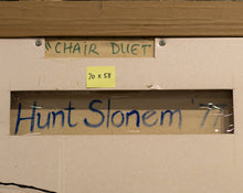 Load image into Gallery viewer, Signature: Hunt Slonem (b.1951-), Chair Duet, 1977, Oil on canvas, 70 x 58 inches. This early Hunt Slonem is a beautiful scene of two colorful chairs that offers a calming joy to those who view it. Slonem utilizes the intense colors of the neo-expressional style. Available at Manolis Projects Gallery.