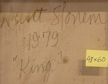 Load image into Gallery viewer, Signature: Hunt Slonem (b. 1951-), King, 1979, Oil on canvas, 48 x 60 inches. Hunt Slonem's paintings are at once vibrant, energetic and colorful Slonem creates exotic forms with expressive brushstrokes that are full of intense color, loosely inspired by artists of the German Expressionism movement such as Ernst Ludwig and Emil Nolde. Available at Manolis Projects Gallery