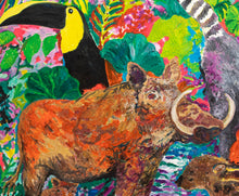 Load image into Gallery viewer, Hunt Slonem, Lemurs, 1986, Oil painting on canvas, 84 x 72 inches, toucan and warthog detail