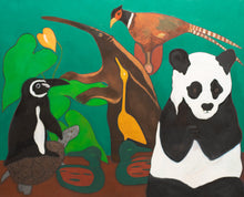 Load image into Gallery viewer, Hunt Slonem (b. 1951-), Panda, 1980, Oil on canvas, 67 x 56 inches. Hunt Slonem believes that, "We have become ecologically insane …as the human indifference to- outright disrespect for- the natural environment proves." Species of animals are quickly disappearing. Slonem wants to preserve the animals and jungles by means of art. Hunt Slonem has been a big supporter for the preservation of the panda bear. Available at Manolis Projects Gallery.
