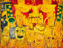 Load image into Gallery viewer, Hunt Slonem, Red Mask, 1985, Oil on canvas, 77 x 101 inches. In older bodies of work, such as in the Red Mask, references to spiritually charged objects are much more apparent and literal. For example, Slonem favored depicting Catholic and Hindu saints surrounding animals early on. Available at Manolis Projects Gallery