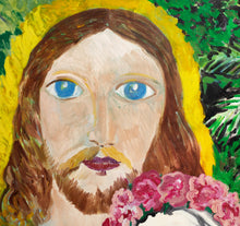 Load image into Gallery viewer, Hunt Slonem, Saint Rosa of Lima Jesus Detail, 1984 Oil on canvas 84 x 72 inches The beautiful St. Rose of Lima appears in a number of Slonem’, works. She is the first saint of the New World and the garden she worked became the spiritual center of Lima. She modeled her austere rays after St. Catherine of Siena. Available at Manolis Projects Gallery