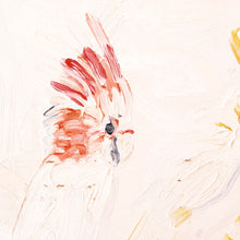 Load image into Gallery viewer, Close up image of Hunt Slonem’s cockatoo oil painting “Cockatoos,” painted in 1991 in oil paint on canvas measuring 44 x 66 inches. Wall art by Hunt Slonem for sale at Manolis Projects gallery.