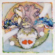 Load image into Gallery viewer, Morton Kaish, Good Morning, 2018 Oil on Linen 36 x 36 inches; Kaish is a NY based artist whose works are in major museums, inc. the Metropolitan Museum of Art, the Smithsonian American Art Museum, and the British Museum. He uses his colorful palette to deliver to us his natural abstractions. "Good Morning is a flower-portrait that sets out to explore semi-abstract variations on the theme of “a love letter from Nature. Irises, Available at Manolis Projects Gallery