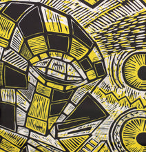 Load image into Gallery viewer, Detail:Richard Mock (1944-2006) Unique Signed Proof, 1985 Linocut print on paper 35.25 x 42.75 inches- unframed Sold Framed Richard Mock was a lifelong painter whose work ranged from a cartoonish, politically charged Neo-Expressionism through portraiture and self-portraiture to bright, paint-laden abstractions. Available at Manolis Projects Gallery