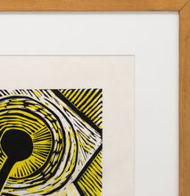 Load image into Gallery viewer, Detail of Frame:Richard Mock (1944-2006) Unique Signed Proof, 1985 Linocut print on paper 35.25 x 42.75 inches- unframed Sold Framed Richard Mock was a lifelong painter whose work ranged from a cartoonish, politically charged Neo-Expressionism through portraiture and self-portraiture to bright, paint-laden abstractions. Available at Manolis Projects Gallery