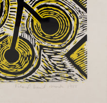 Load image into Gallery viewer, Signature:Richard Mock (1944-2006) Unique Signed Proof, 1985 Linocut print on paper 35.25 x 42.75 inches- unframed Sold Framed Richard Mock was a lifelong painter whose work ranged from a cartoonish, politically charged Neo-Expressionism through portraiture and self-portraiture to bright, paint-laden abstractions. Available at Manolis Projects Gallery