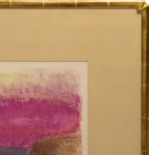 Load image into Gallery viewer, Detail Frame:Wolf Kahn Connecticut River Sunset, 1992 Monotype ink on paper 15.5 x 22 inches Framed: 27.50 x 32.50 x 1.50 inches;Connecticut River Sunset is one of Kahn's abstract works where his fame as a colorist is evident in the use of pinks, browns, yellows, and purples.Available at Manolis Projects Gallery