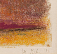 Load image into Gallery viewer, Signature:Wolf Kahn Connecticut River Sunset, 1992 Monotype ink on paper 15.5 x 22 inches Framed: 27.50 x 32.50 x 1.50 inches;Connecticut River Sunset is one of Kahn's abstract works where his fame as a colorist is evident in the use of pinks, browns, yellows, and purples.Available at Manolis Projects Gallery