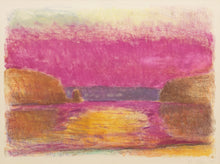 Load image into Gallery viewer, Wolf Kahn Connecticut River Sunset, 1992 Monotype ink on paper 15.5 x 22 inches Framed: 27.50 x 32.50 x 1.50 inches;Connecticut River Sunset is one of Kahn's abstract works where his fame as a colorist is evident in the use of pinks, browns, yellows, and purples.Available at Manolis Projects Gallery