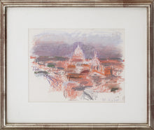 Load image into Gallery viewer, framed:Wolf Kahn (1927-2020) From the Roof of the Hotel Hassler, 2001 Pastel on paper 9 x 12 inches (unframed),This cityscape was painted from the roof of the legendary Hotel Hassler in Rome, Italy. The sky is purple and lilac, in beautiful contrast to the pinks and burnt sienna of the buildings. Available at Manolis Projects Gallery.