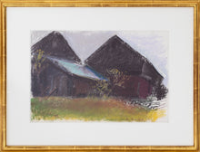 Load image into Gallery viewer, Framed:Wolf Kahn (1927-2020) Million Dollar Barn, 2007 Pastel on paper 12 x 18 inches, unframed This barn is called the Million Dollar Barn because Kahn painted it so many times that he was sure that he had earned at least a million dollars from the sale of those paintings. This is a historically significant painting. The colors are rich burgundy, lilacs, greens, and blues. Available at Manolis Projects Gallery.