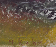 Load image into Gallery viewer, Signature:Wolf Kahn (1927-2020) Million Dollar Barn, 2007 Pastel on paper 12 x 18 inches, unframed This barn is called the Million Dollar Barn because Kahn painted it so many times that he was sure that he had earned at least a million dollars from the sale of those paintings. This is a historically significant painting. The colors are rich burgundy, lilacs, greens, and blues. Available at Manolis Projects Gallery.