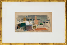 Load image into Gallery viewer, Framed:Wolf Kahn (1927-2020) Near the West River, 1949 Watercolor on paper 5.5 x 8.5 inches Framed Dimensions: 11.75 x 15.25 x 1 inches Kahn painted very few watercolors because the medium was unforgiving and did not allow him to "work" the painting until he was satisfied with it. Yet, his mastery of the medium is evident in this work. Available at Manolis Projects