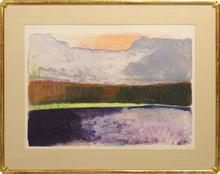 Load image into Gallery viewer, Framed:Wolf Kahn Purple/Yellow/Orange/Grey Stripes II, 1992 Monotype ink on paper 21 x 29 inches Framed: 29.50 x 37.25 x 1.50 inches;Purple/Yellow/Orange/Grey Stripes II is one of Kahn's abstract works where his fame as a colorist is evident in the use of pinks, browns, yellows, green, orange, and purples.Available at Manolis Projects Gallery