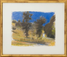 Load image into Gallery viewer, Framed:Wolf Kahn The Start of Covey Road, 2000 Pastel on paper 11 x 14 inches This landscape has a royal blue sky, juxtaposing the olive and greens of the trees. Kahn weaves purples and oranges onto the green of the grass. Available at Manolis Projects Gallery.