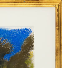 Load image into Gallery viewer, Detail:Wolf Kahn The Start of Covey Road, 2000 Pastel on paper 11 x 14 inches This landscape has a royal blue sky, juxtaposing the olive and greens of the trees. Kahn weaves purples and oranges onto the green of the grass. Available at Manolis Projects Gallery.