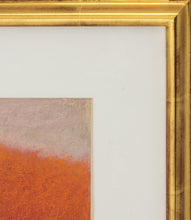 Load image into Gallery viewer, Detail of Frame and upper right corner of painting:Wolf Kahn (1927-2020) Tree Wedge, Red/Orange, 1994 Pastel on paper 8 x 10 inches This Abstract of a landscape is truly spectacular with its vibrant greens, red, oranges, yellows, and cream. This Wolf Kahn at his best. Available at Manolis Projects Gallery