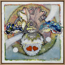 Load image into Gallery viewer, Framed:Morton Kaish, Good Morning, 2018 Oil on Linen 36 x 36 inches; Kaish is a NY based artist whose works are in major museums, inc. the Metropolitan Museum of Art, the Smithsonian American Art Museum, and the British Museum. He uses his colorful palette to deliver to us his natural abstractions. "Good Morning is a flower-portrait that sets out to explore semi-abstract variations on the theme of “a love letter from Nature. Irises, Available at Manolis Projects Gallery