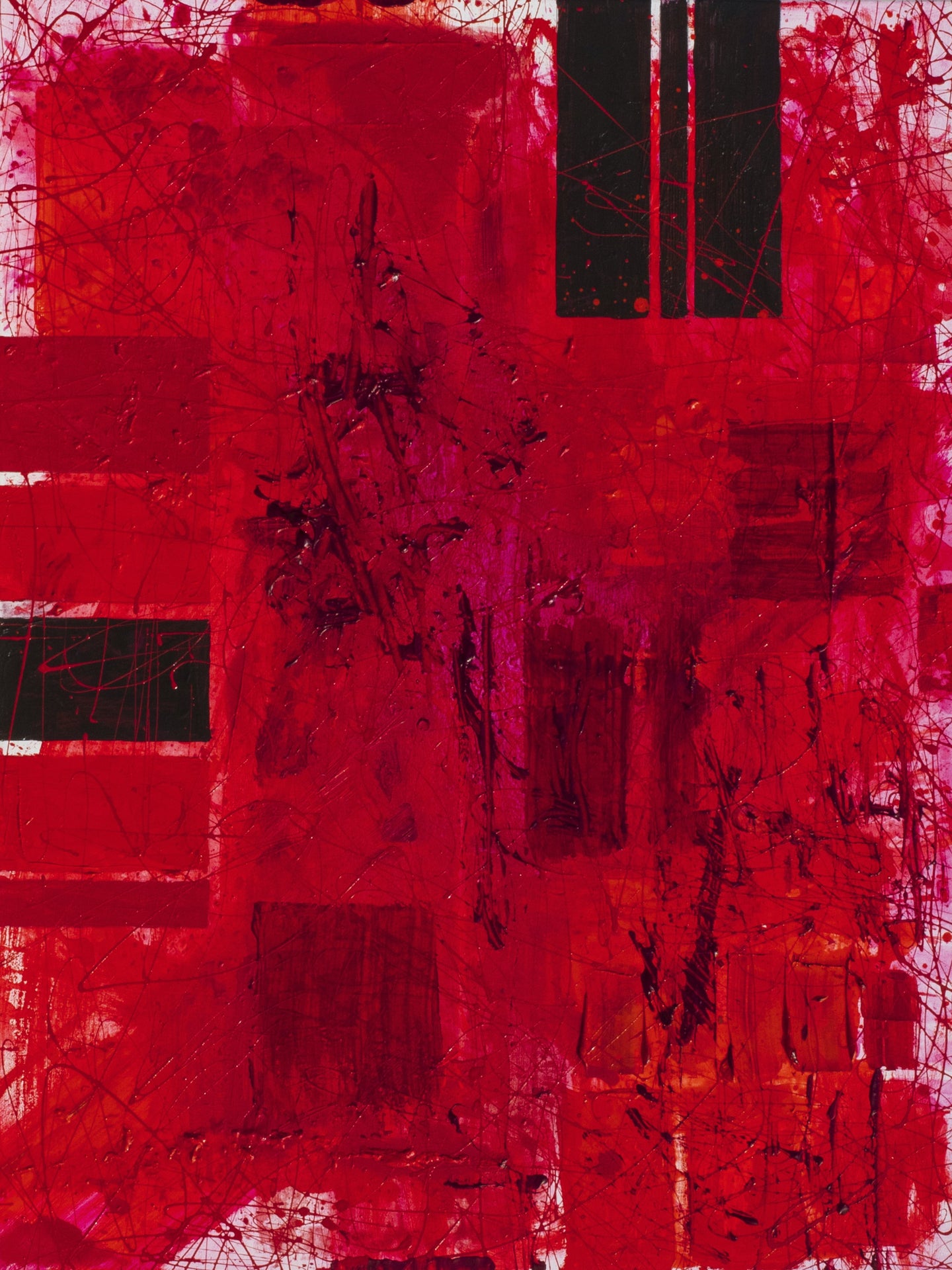 J. Steven Manolis, REDWORLD-diptych, 2019.02, acrylic and latex enamel on canvas, 48 x 36 inches, Red and Black Abstract, Abstract expressionism art for sale at Manolis Projects Art Gallery, Miami, Fl