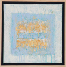 Load image into Gallery viewer, Jill Krutick, Ice Cube Small I-This blue and gold abstract painting is Krutick&#39;s Ice Cube series which  has emerged as Krutick artistic fingerprint — triumphantly expressing the human spirit through adversity. The Ice Cube series represents the process involved in overcoming personal challenges- at Manolis Projects gallery in Miami, FL

