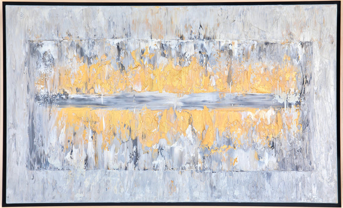 Jill Krutick, (B. 1962 - ) Ice Cube Rectangle, 2013 Oil on Canvas 36 x 60 inches (Unframed) 38 x 62 inches (Framed) The Ice Cube shape has emerged as Krutick artistic fingerprint — triumphantly expressing the human spirit through adversity. The Ice Cube series represents the process involved in overcoming personal challenges.  at Manolis Projects gallery in Miami, FL