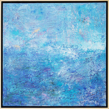 Load image into Gallery viewer, Jill Krutick Beach Day, 2016 Oil on Canvas  40 x 40 inches 42 x 42 inches framed Beach Day is an abstract impressionistic work inspired by Monet’s Water Lilies. Heavily layered and textured, this piece attempts to capture the beauty of the high seas in all its splendor. Featuring washes of blues and other cool colors, the compositional design is reminiscent of a special day at sea. At Manoli Projects gallery in Miami, FL
