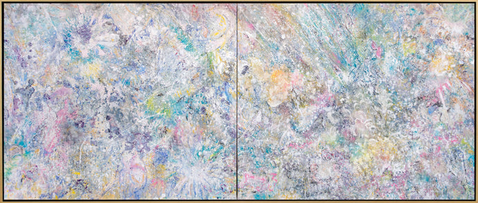 Jill Krutick (B. 1962- ) Secret Garden, 2020 Oil and acrylic on Canvas 60 x 144 inches  2 panels, 60 x 72 inches each  62 x 146 Framed