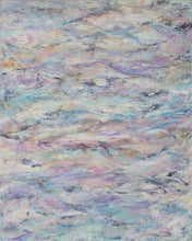Load image into Gallery viewer, Jill Krutick (B. 1962- ) Waves II, 2015 Oil on Canvas, 60 x 48 inches  The gentle ebb and flow of pigments in this piece create a meditative mural of the ocean&#39;s character in this beautiful large abstract seascape. The stacked, layered marks create a consistent rhythm in its composition; using pastel colors of blue, pink and purples, accented by deep, muted blues to emphasize the strokes. 
