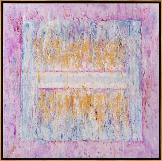 ill Krutick Ice Cube Lilac, 2018 Oil on canvas,  60 x 60 inches  Framed: 62 x 62 inches     Ice Cube Lilac was exhibited at the artist’s first solo museum exhibition, “Lyrical Abstraction” at the Coral Springs Museum of Art, March – May 2019. Breaking free of the series’ typical palette of cool, monochromatic colors, Ice Cube Lilac suggests a gentler, softer mood, featuring carefree wisps of curved marks inspired by Krutick’s swirl-style paintings.