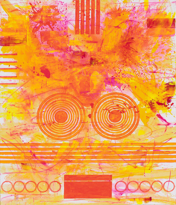 j. Steven Manolis, Palm Beach Light (Sunrise), 2019, Acrylic painting on canvas, 40 x 30 inches, pink, yellow, orange, gestural Abstraction, Abstract Expressionism art for sale at Manolis Projects Art Gallery, Miami, Fl