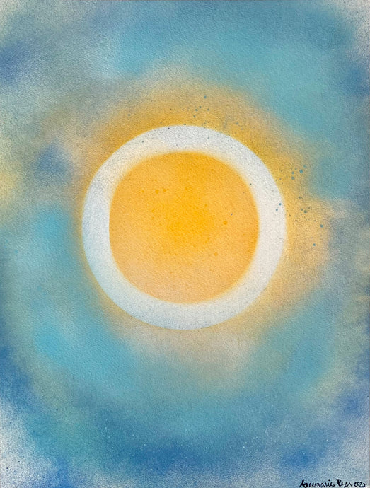 Annemarie Ryan’s Blue & Yellow Abstract painting Sun-Water-Sky 4, 2022, Watercolor & Vitreous Acrylic on paper, 16 x 12 inches