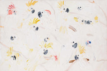 Load image into Gallery viewer, Hunt Slonem’s cockatoo oil painting “Cockatoos,” painted in 1991 in oil paint on canvas measuring 44 x 66 inches. Wall art by Hunt Slonem for sale at Manolis Projects gallery.
