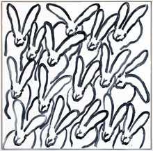 Load image into Gallery viewer, framed image of Hunt Slonem’s large bunny painting “Hutch Bunnies,” in white, painted in 2021 in oil paint on canvas measuring 48 x 48 inches. Large framed wall art by Hunt Slonem for sale at Manolis Projects gallery.

