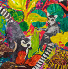 Load image into Gallery viewer, Hunt Slonem, Lemurs, 1986, Oil painting on canvas, 84 x 72 inches, lemur detail
