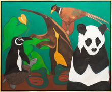 Load image into Gallery viewer, Framed: Hunt Slonem (b. 1951-), Panda, 1980, Oil on canvas, 67 x 56 inches. Hunt Slonem believes that, &quot;We have become ecologically insane …as the human indifference to- outright disrespect for- the natural environment proves.&quot; Species of animals are quickly disappearing. Slonem wants to preserve the animals and jungles by means of art. Hunt Slonem has been a big supporter for the preservation of the panda bear. Available at Manolis Projects Gallery.
