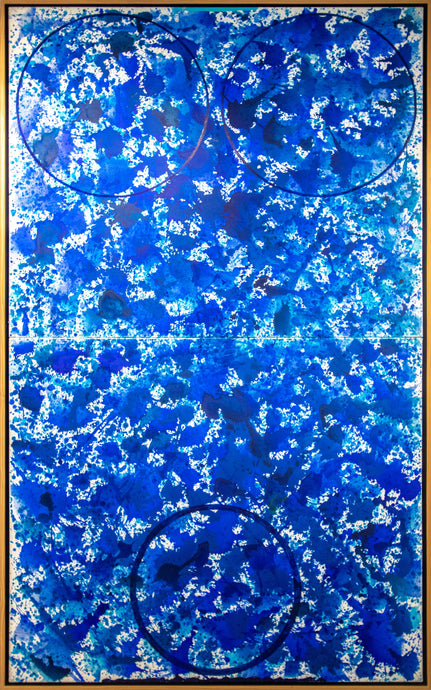 J. Steven Manolis’s Extra large blue abstract wall art painting, “Splash 72.120.01,” 2020, acrylic on canvas, 72 x 120 inches, abstract expressionism art for sale at Manolis projects Miami, Fl